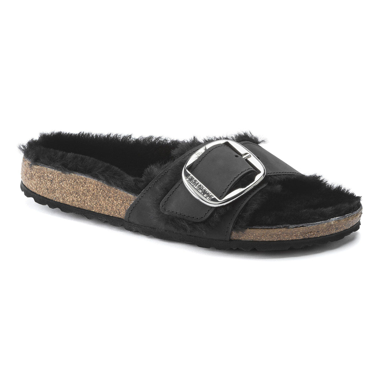 Madrid Big Buckle Shearling Oiled Leather - Black
