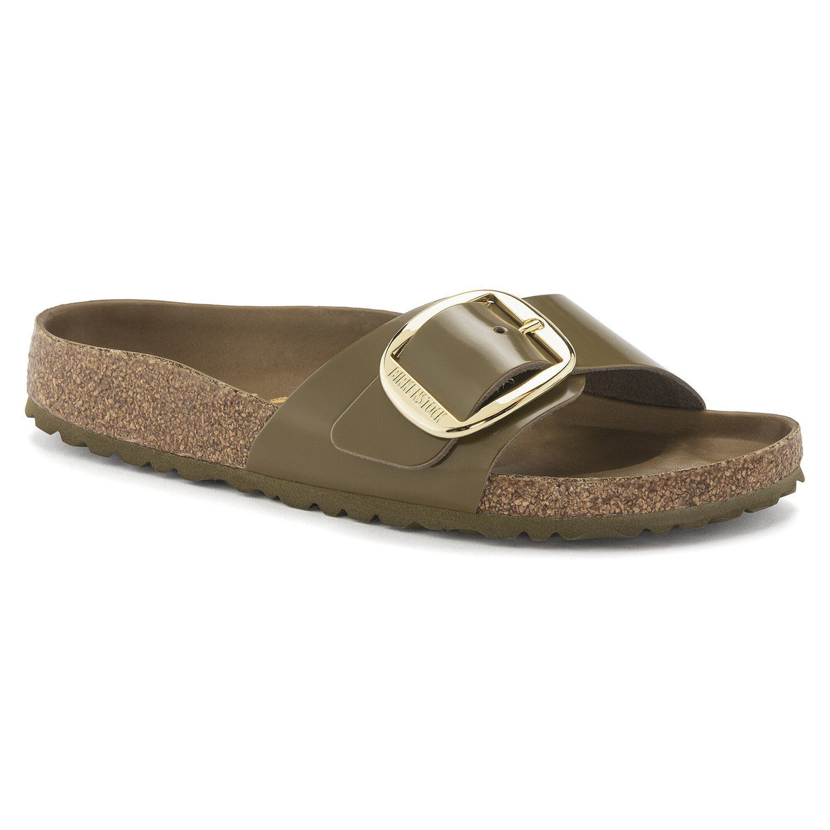 Madrid Big Buckle Natural Leather Patent - High Shine Mud Green
