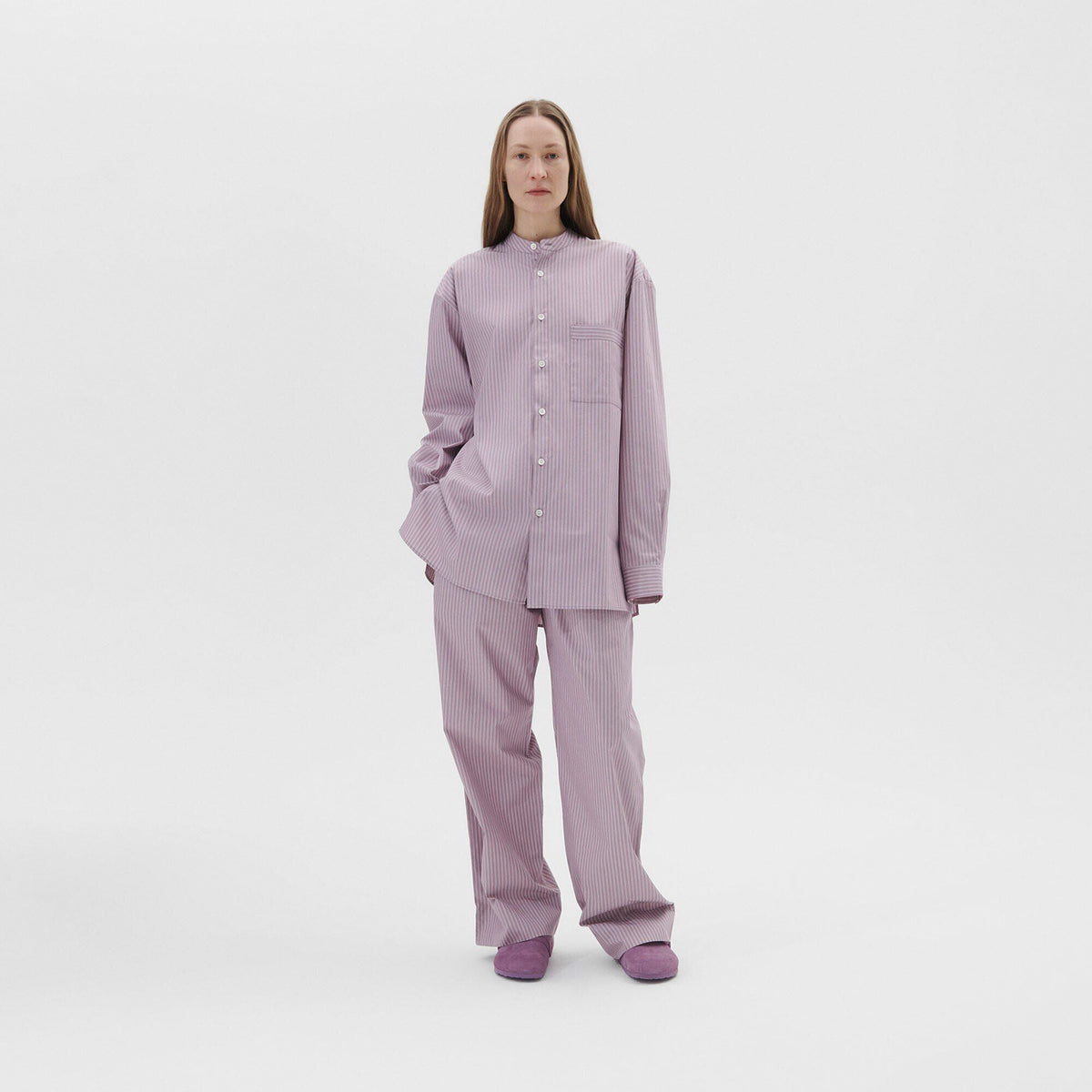 Tekla Long-sleeved Shirt - Mauve Stripes