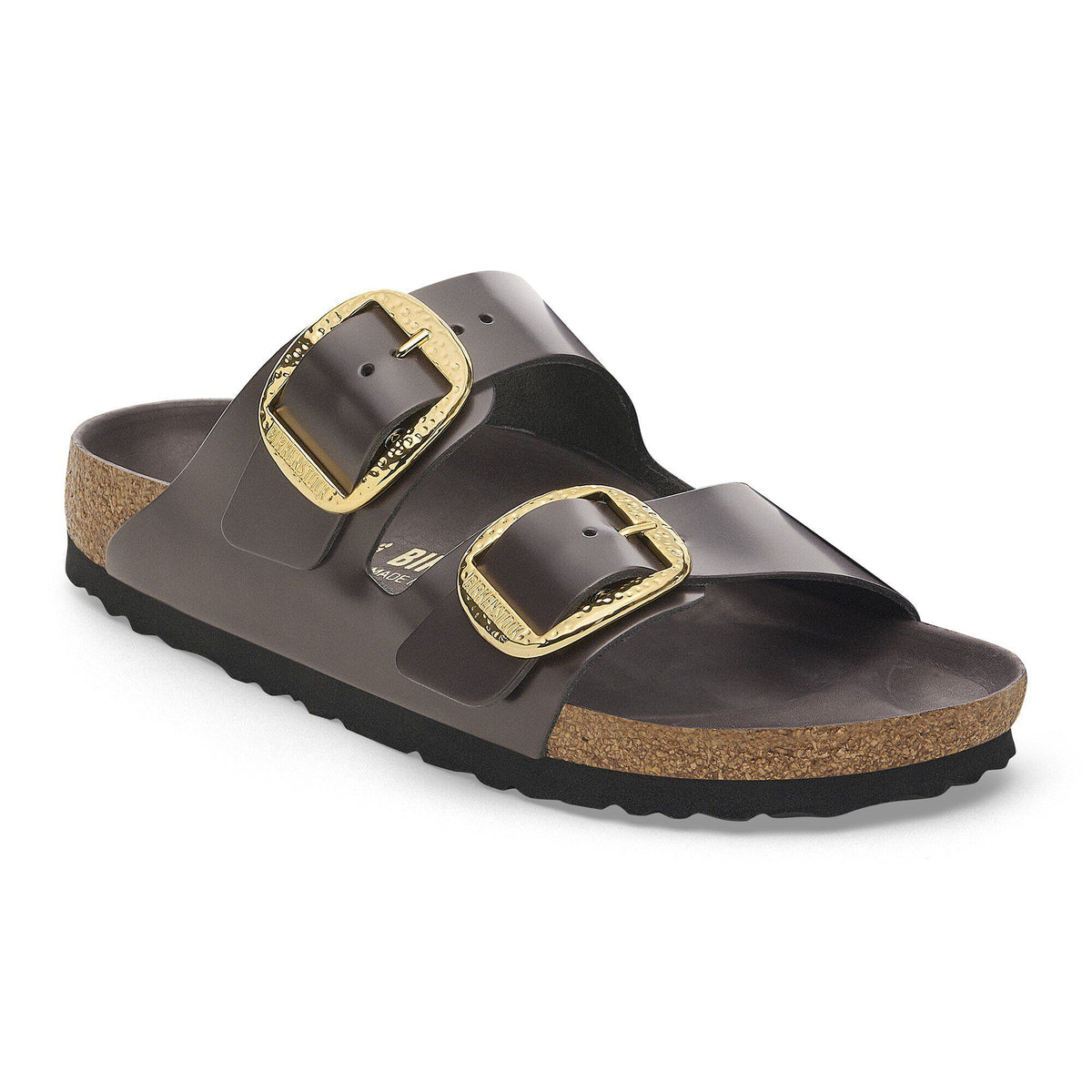 Arizona Hammered Big Buckle Natural Leather Patent - High-Shine Espresso