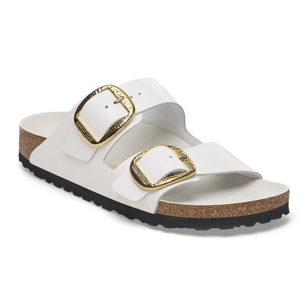 Arizona Hammered Big Buckle Natural Leather Patent - High-Shine Antique White