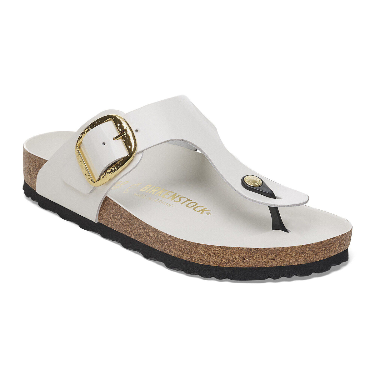 Gizeh Hammered Big Buckle Natural Leather Patent - High Shine Antique White